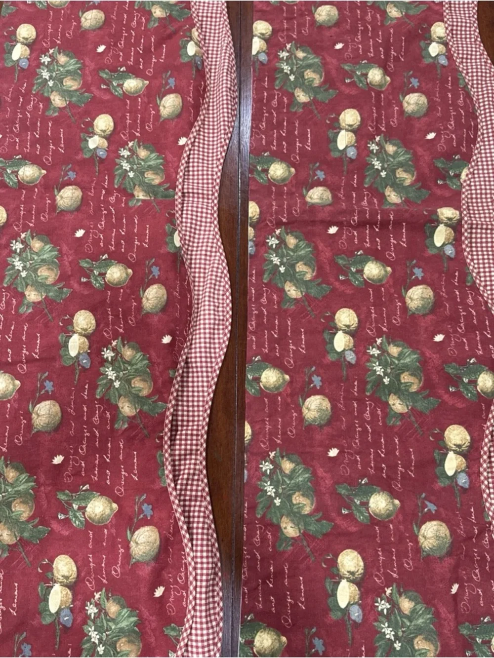 Pair of Waverly Cotton Valances Fruit & Gingham Country Cottage Style 76” x 17”